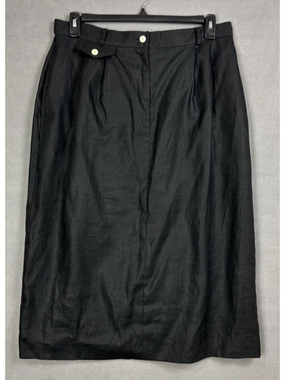 Talbots Black Linen Skirt size 18 zipper closure 32x31 vtg academia dark modest